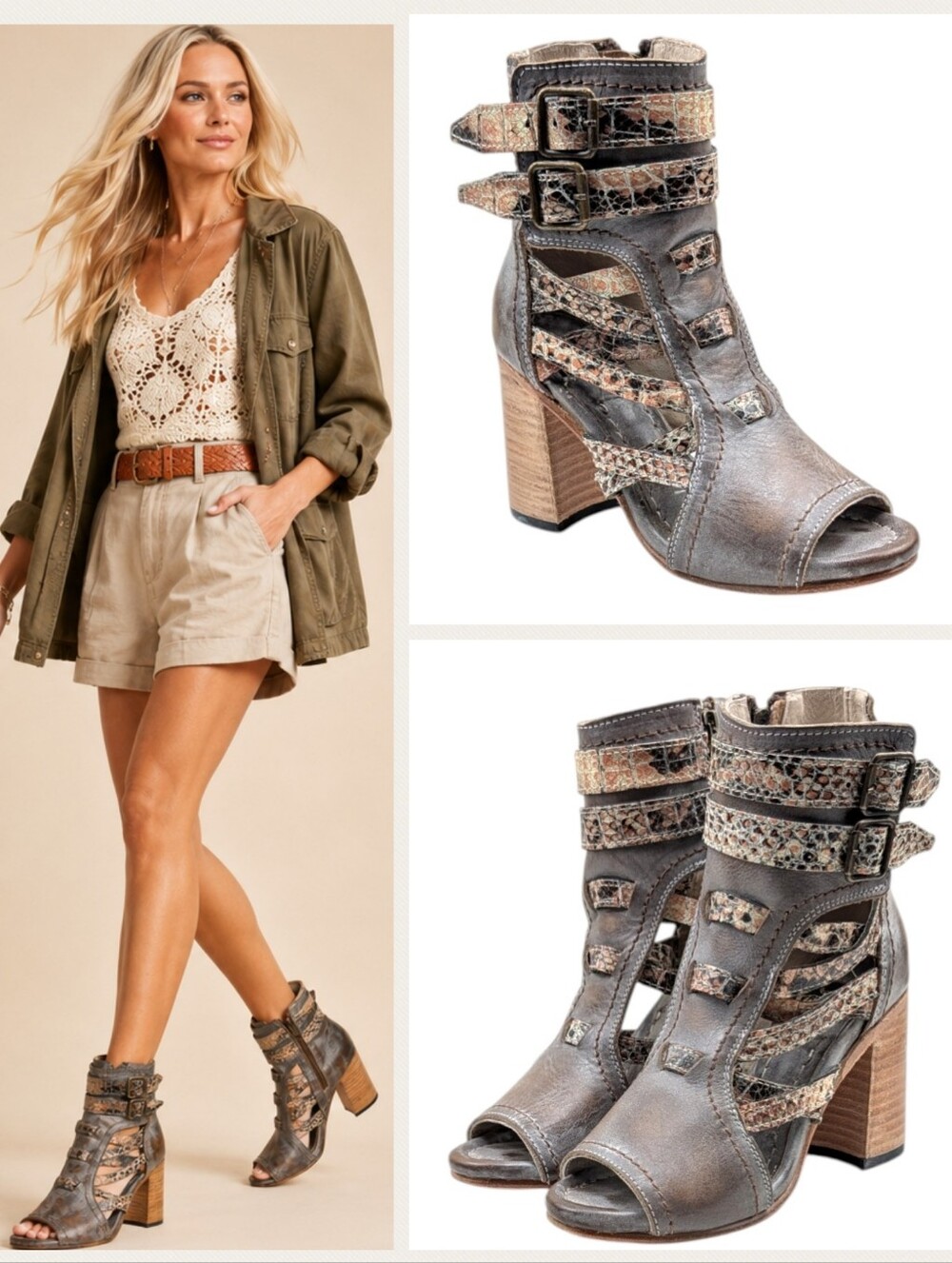 Freebird Tiara Rare Color Peep Toe Gladiator Booties Gray Multi 6 S4250 - Picture 3 of 13
